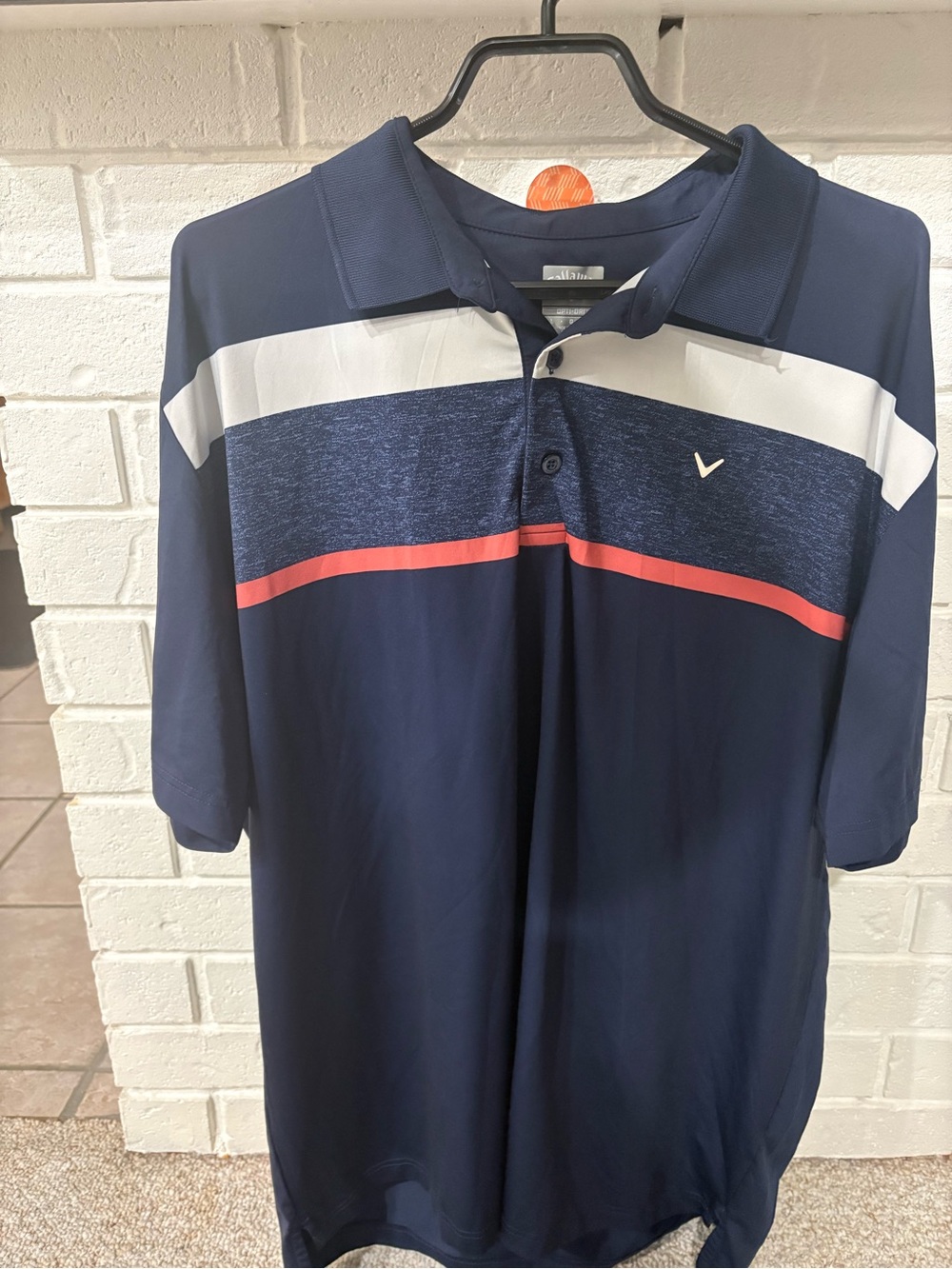 Callaway Men's Navy Polo with White and Red Stripe